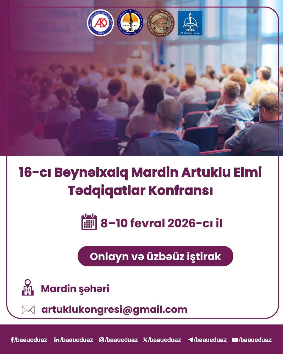 16-cı Beynəlxalq Mardin Artuklu Elmi Tədqiqatlar Konfransı keçiriləcək