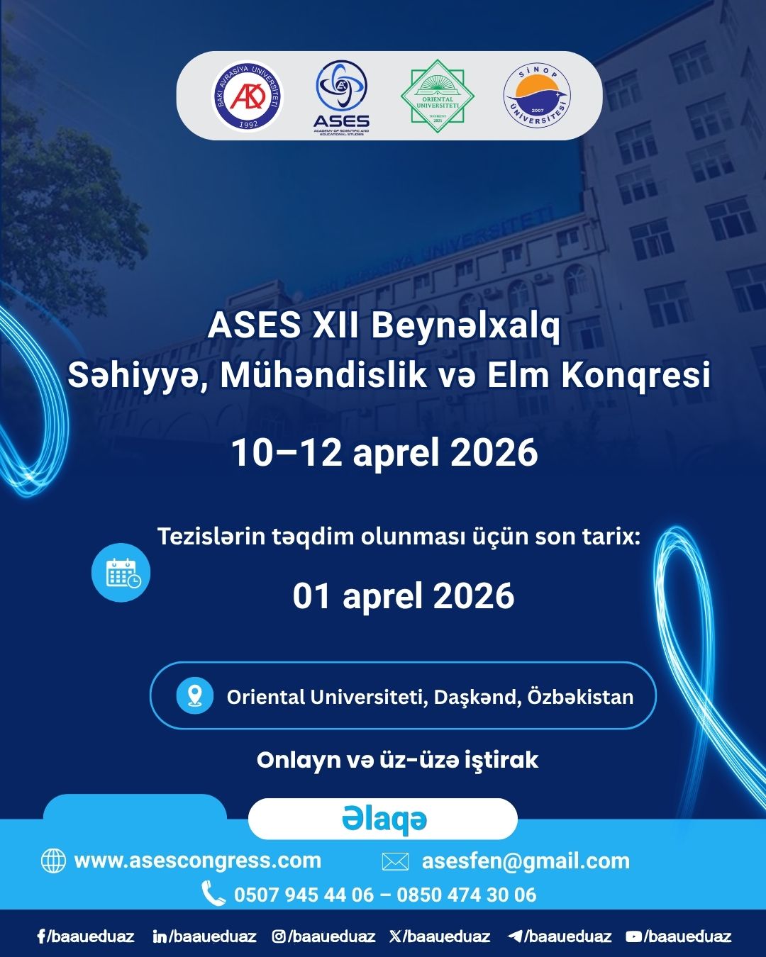 ASES XII. Beynəlxalq Səhiyyə, Mühəndislik və Elm Konqresi keçiriləcək