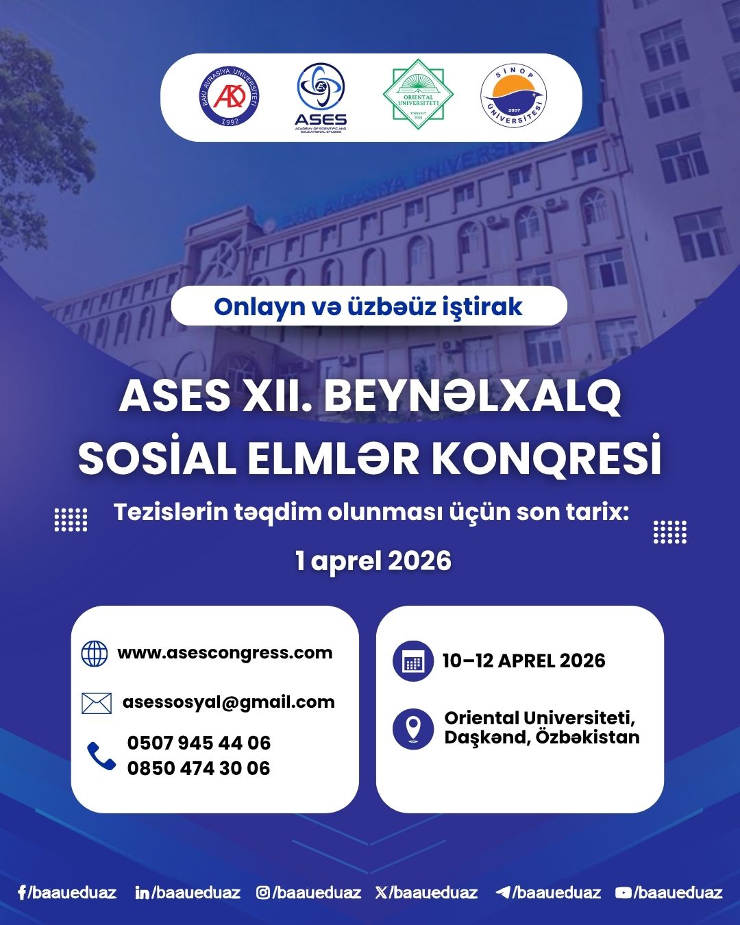 ASES XII. Beynəlxalq Sosial Elmlər Konqresi keçiriləcək