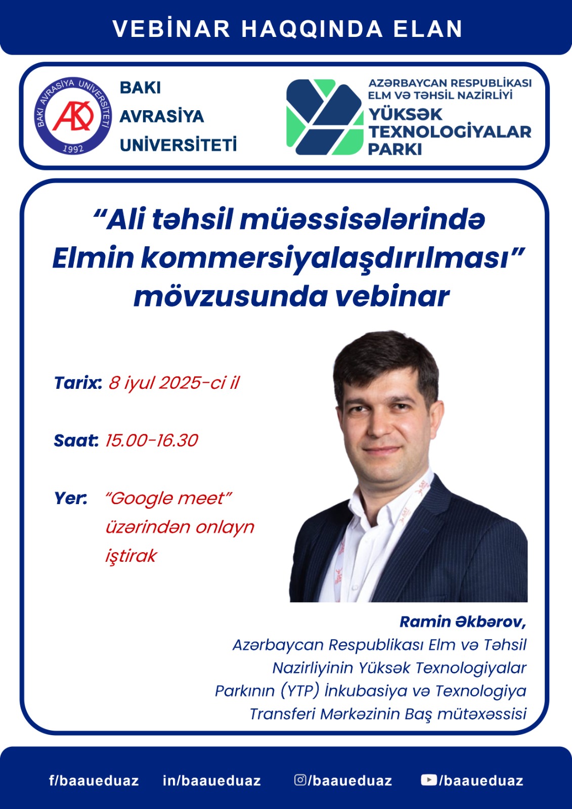 “Ali təhsil müəssisələrində Elmin kommersiyalaşdırılması” mövzusunda vebinar
