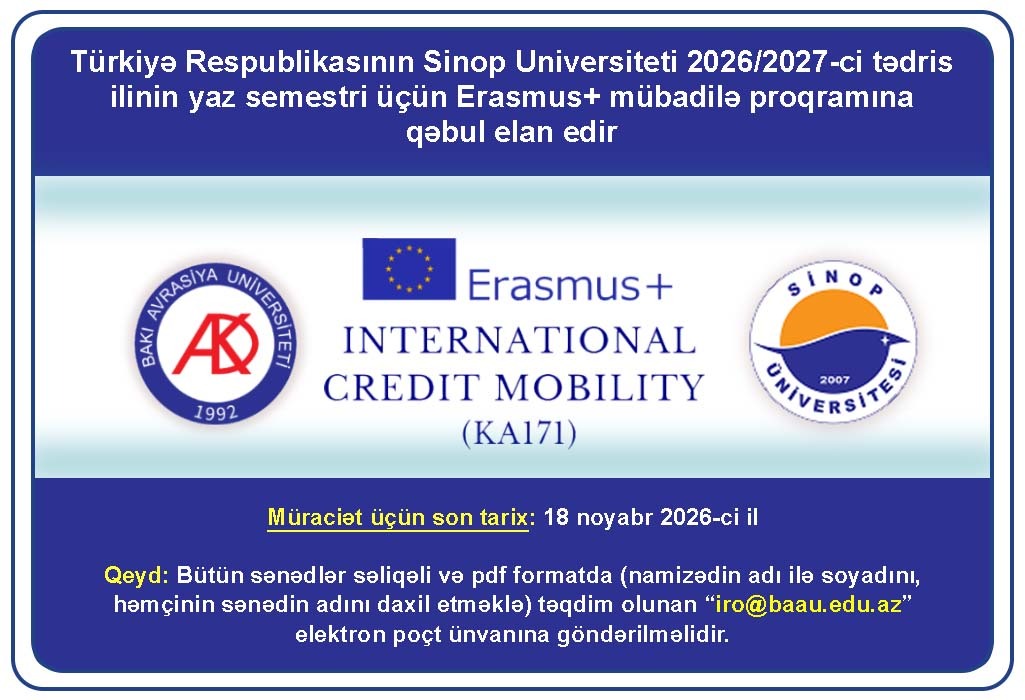 Sinop Universiteti 2026/2027-ci tədris ilinin yaz semestri üçün mübadilə proqramına qəbul elan edir
