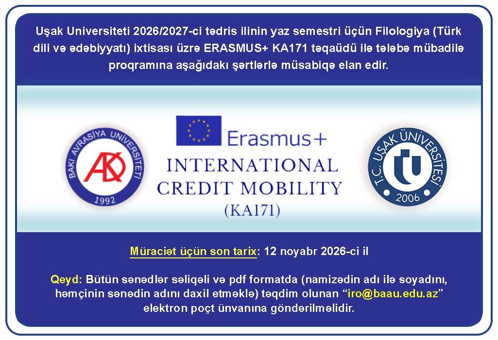 Uşak Universiteti 2026/2027-ci tədris ilinin yaz semestri üçün mübadilə proqramına müsabiqə elan edir