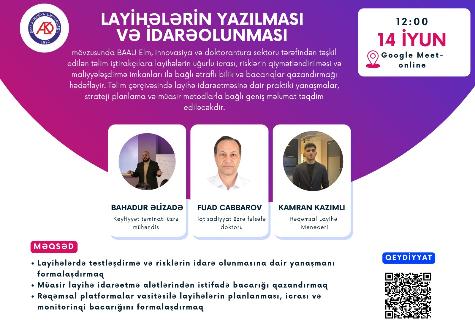 BAAU-da “Layihələrin yazılması və idarə olunması” mövzusunda onlayn təlim keçirilib